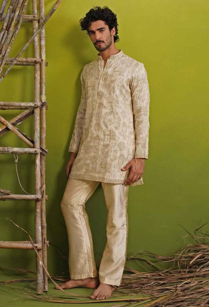 Gold Tissue Silk Short Kurta Set Kalpraag - Fabilicious Fashion