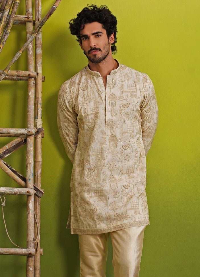 Gold Tissue Silk Short Kurta Set Kalpraag - Fabilicious Fashion