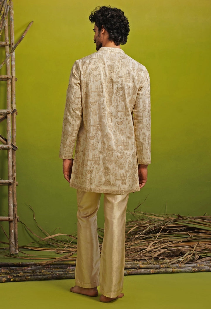Gold Tissue Silk Short Kurta Set Kalpraag - Fabilicious Fashion