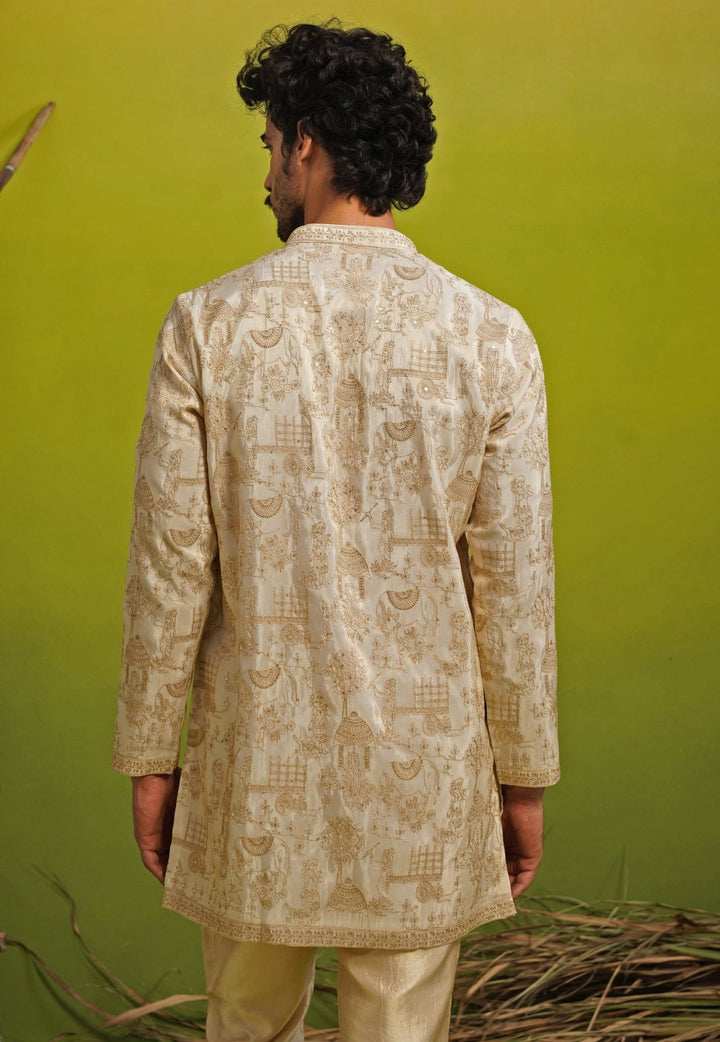 Gold Tissue Silk Short Kurta Set Kalpraag - Fabilicious Fashion