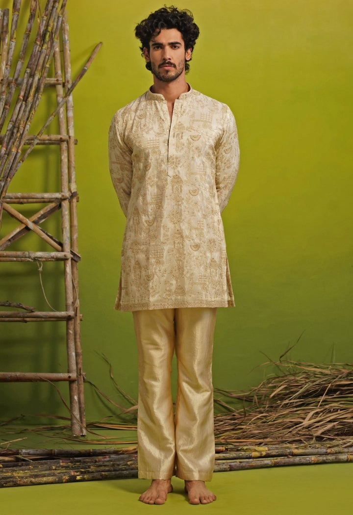 Gold Tissue Silk Short Kurta Set Kalpraag - Fabilicious Fashion