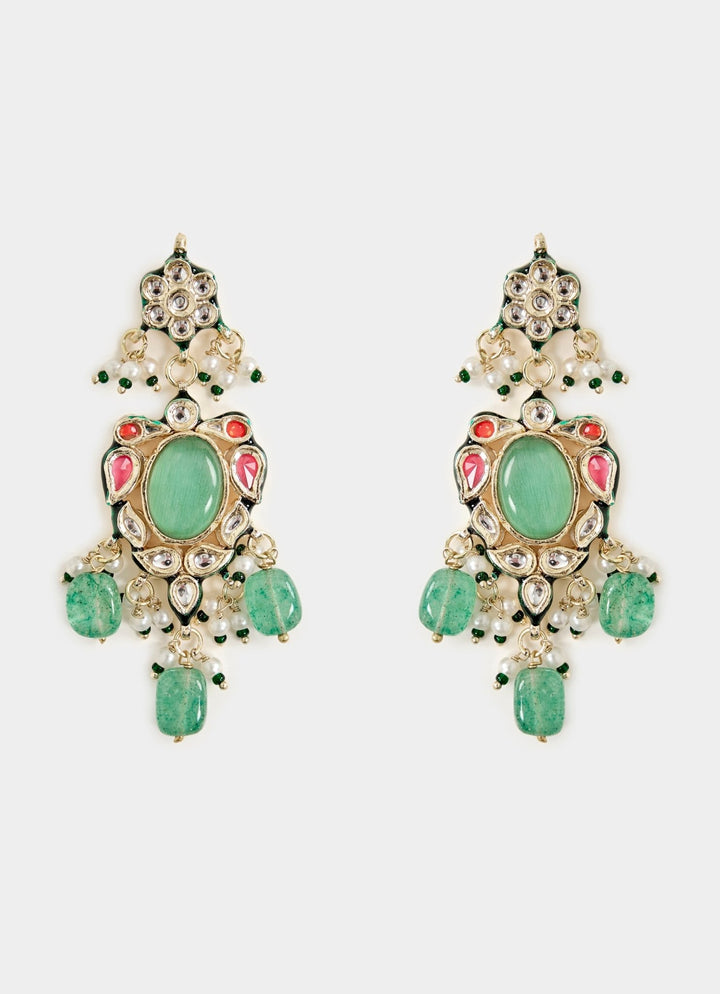 Gold Tone And Green Beads Choker Necklace Set Vivinia By Vidhi Mehra - Fabilicious Fashion