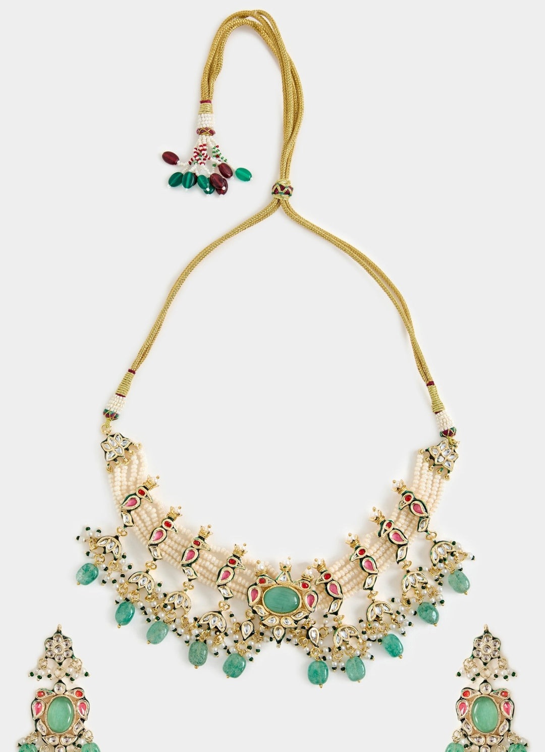 Gold Tone And Green Beads Choker Necklace Set Vivinia By Vidhi Mehra - Fabilicious Fashion