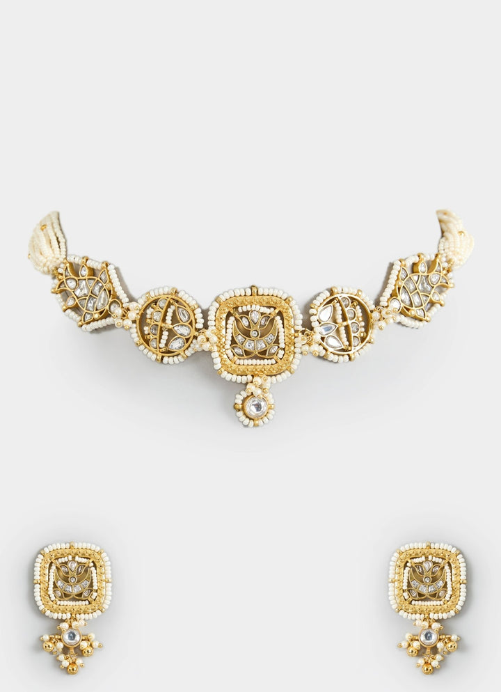 Gold Tone Choker Necklace Set Vivinia By Vidhi Mehra - Fabilicious Fashion
