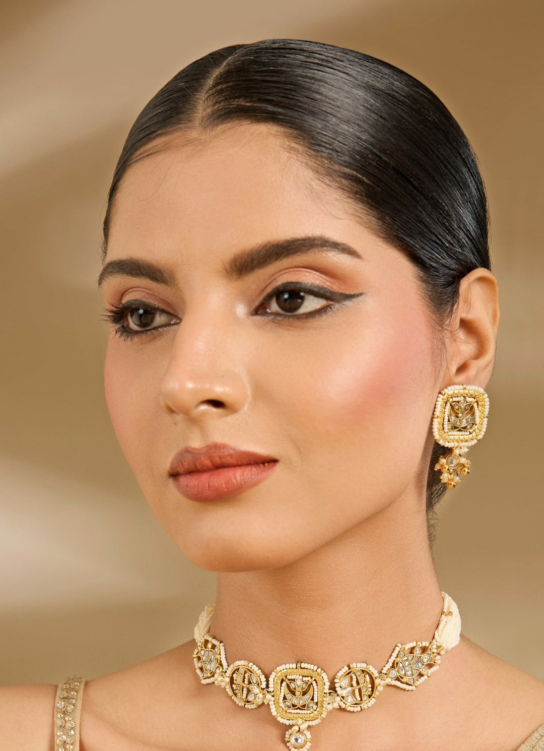 Gold Tone Choker Necklace Set Vivinia By Vidhi Mehra - Fabilicious Fashion