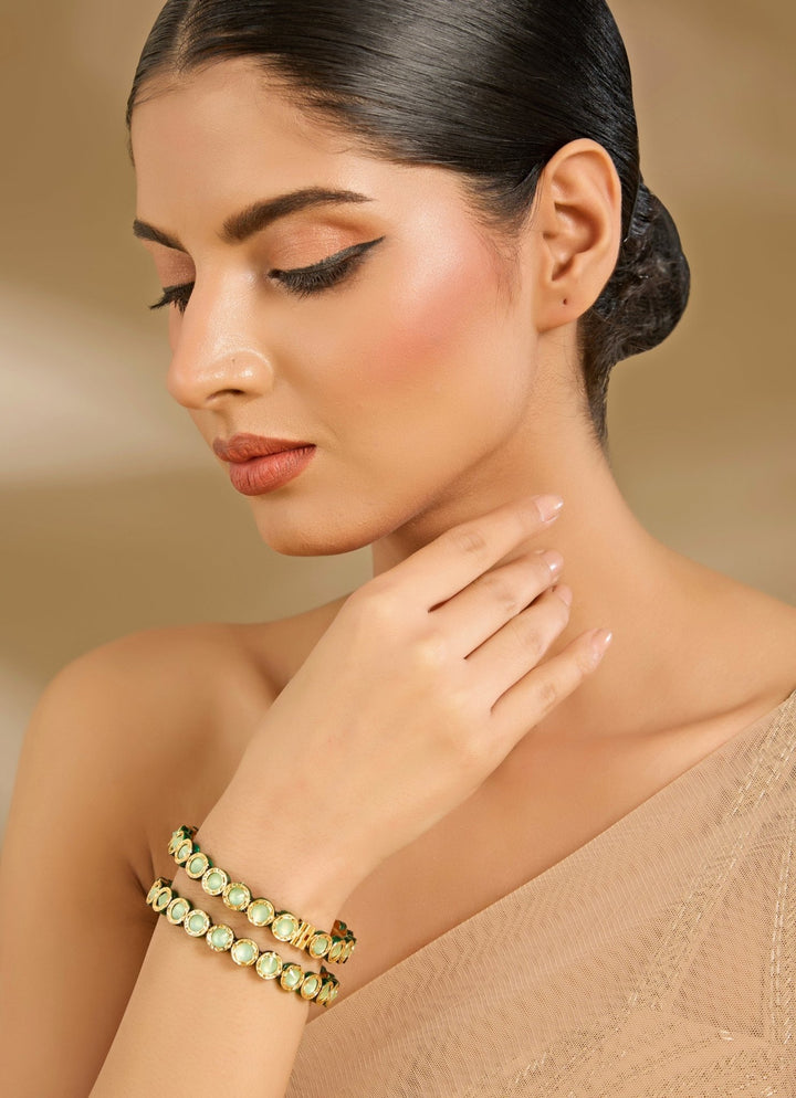 Gold Tone Green Stone Bangles Vivinia By Vidhi Mehra - Fabilicious Fashion