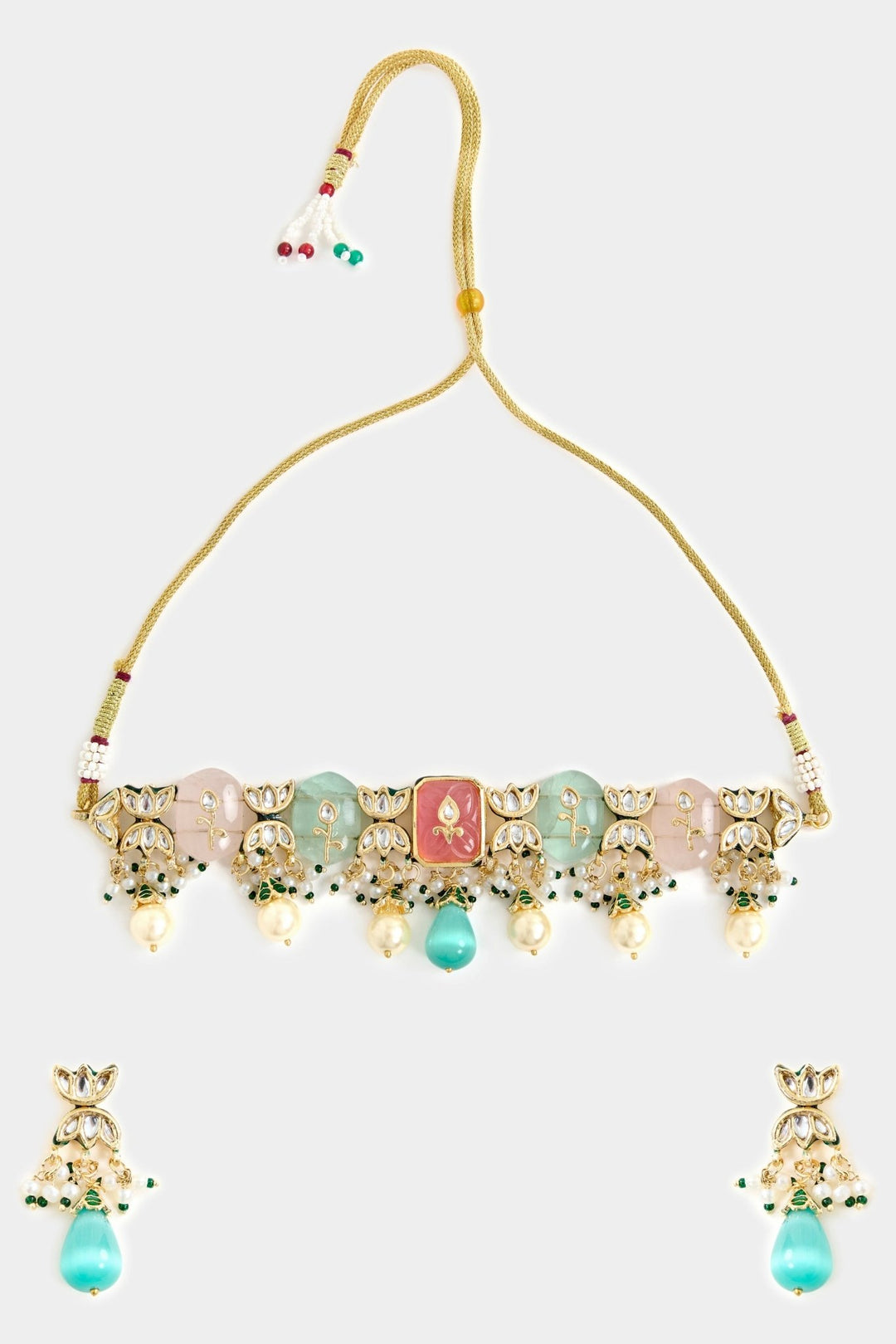 Gold Tone Multicolor Stone Choker Necklace Set Vivinia By Vidhi Mehra - Fabilicious Fashion