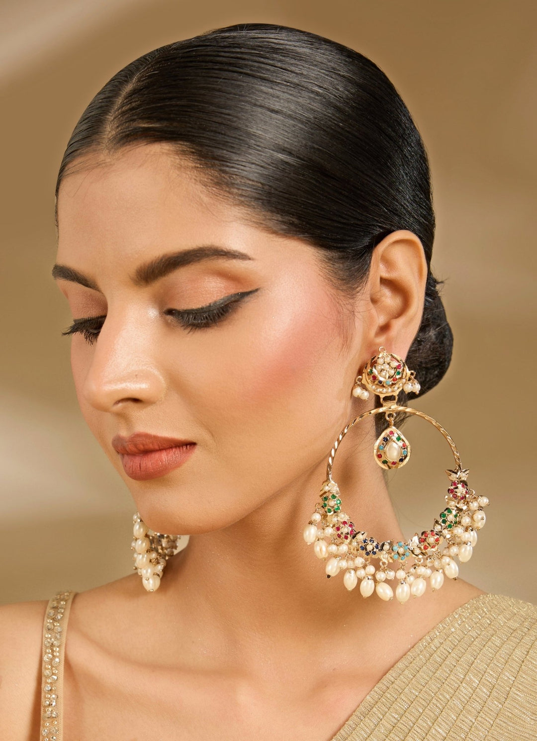 Gold Tone Multicolour Statement Chandbali Earrings Vivinia By Vidhi Mehra - Fabilicious Fashion