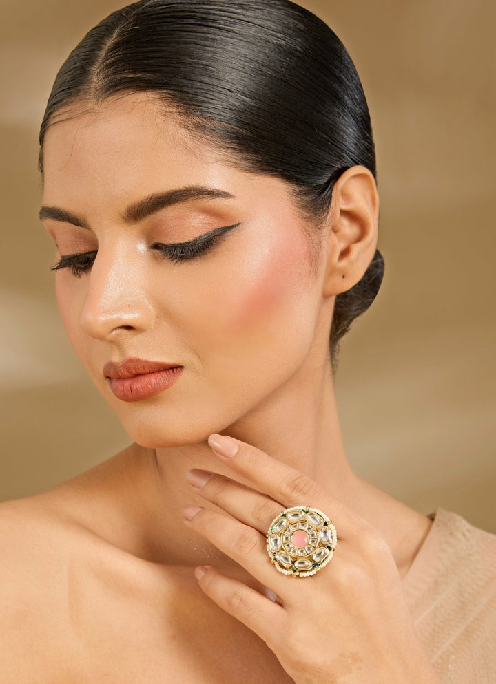 Gold Tone Oversized Statement Ring Vivinia By Vidhi Mehra - Fabilicious Fashion