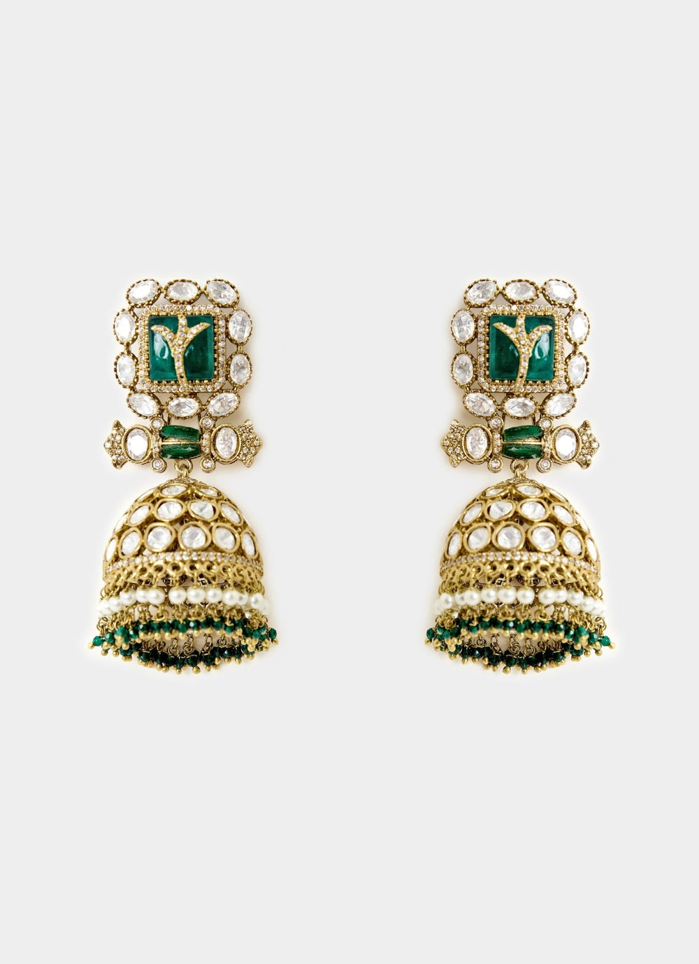 Gold Tone Pink And Green Jhumka Earrings Vivinia By Vidhi Mehra - Fabilicious Fashion