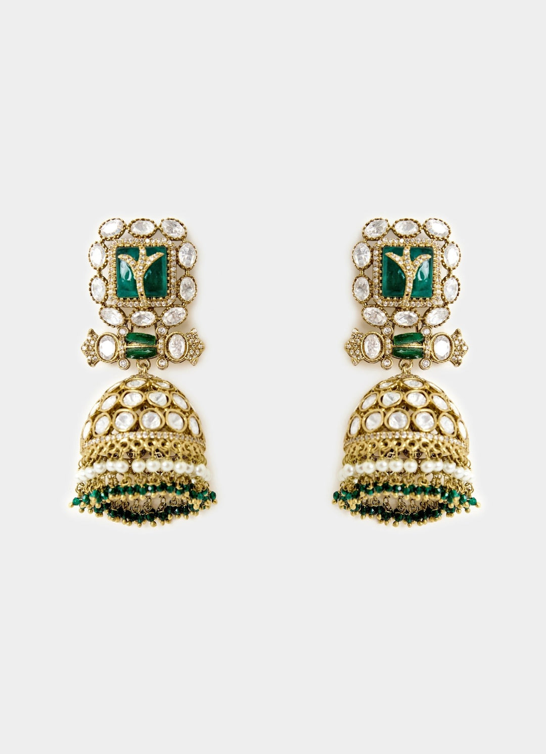 Gold Tone Pink And Green Jhumka Earrings Vivinia By Vidhi Mehra - Fabilicious Fashion