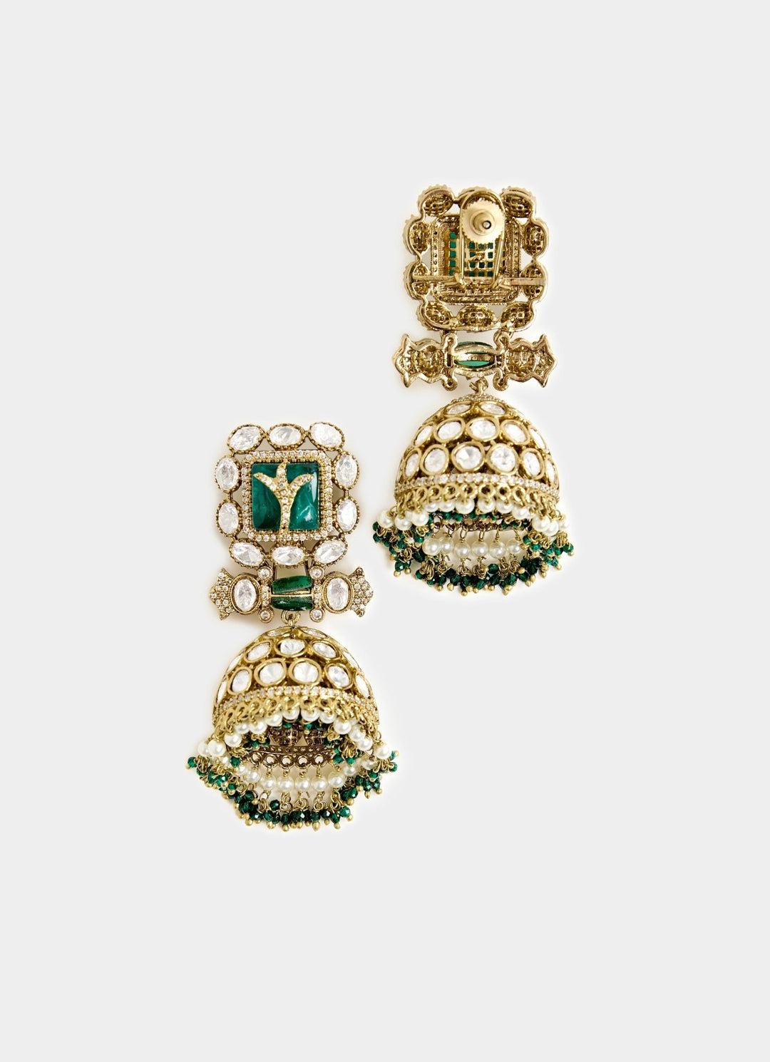 Gold Tone Pink And Green Jhumka Earrings Vivinia By Vidhi Mehra - Fabilicious Fashion