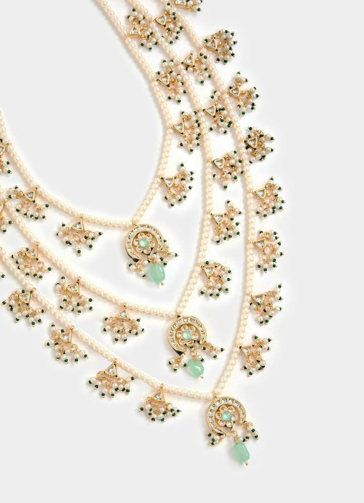 Gold Toned Green Layered Pearl Necklace Set Vivinia By Vidhi Mehra - Fabilicious Fashion