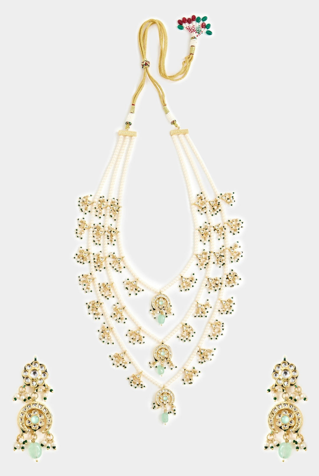 Gold Toned Green Layered Pearl Necklace Set Vivinia By Vidhi Mehra - Fabilicious Fashion