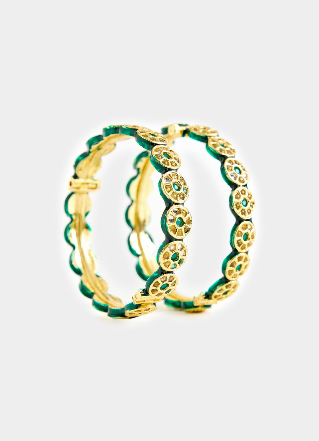 Gold Toned Green Stone Pearl Embellished Bangles Vivinia By Vidhi Mehra - Fabilicious Fashion