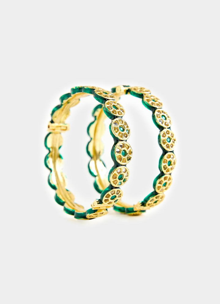 Gold Toned Green Stone Pearl Embellished Bangles Vivinia By Vidhi Mehra - Fabilicious Fashion