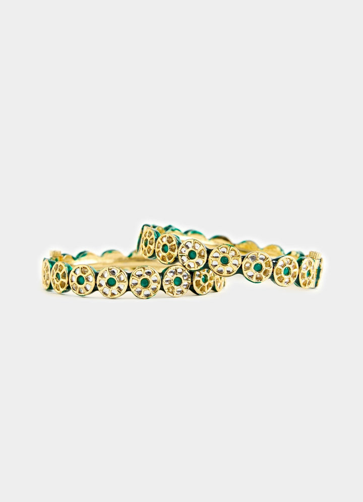 Gold Toned Green Stone Pearl Embellished Bangles Vivinia By Vidhi Mehra - Fabilicious Fashion