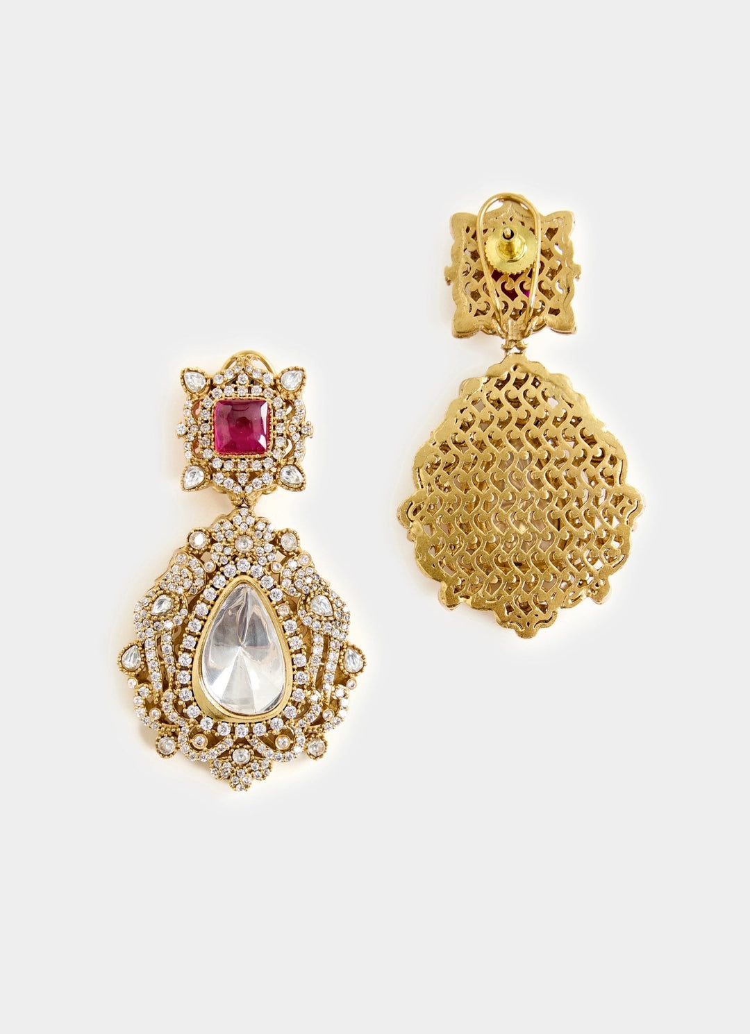Gold Toned Teardrop Stone Statement Earrings Vivinia By Vidhi Mehra - Fabilicious Fashion