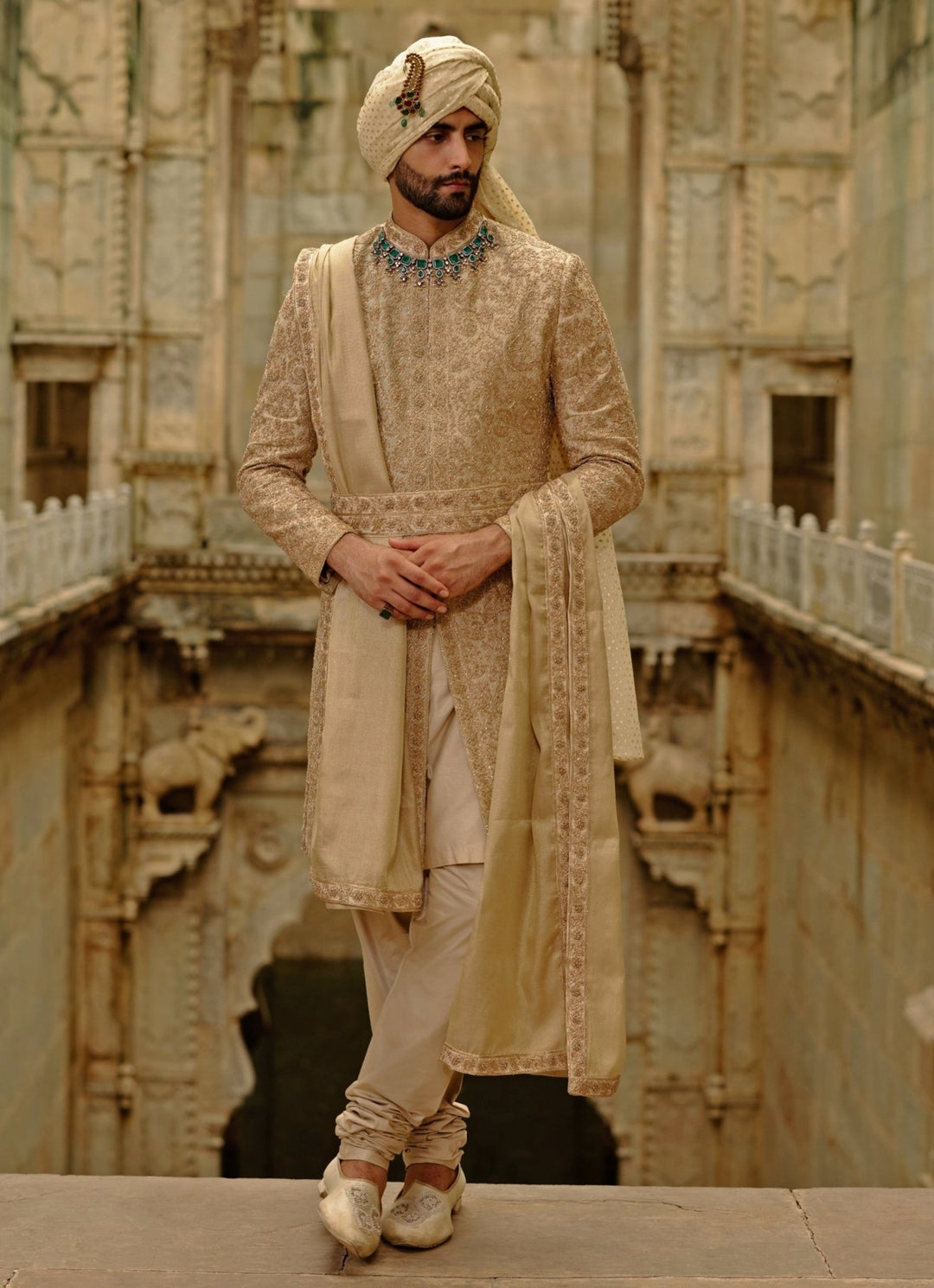 Gold Woven Banarasi Sherwani Set Nitika Gujral - Men - Fabilicious Fashion