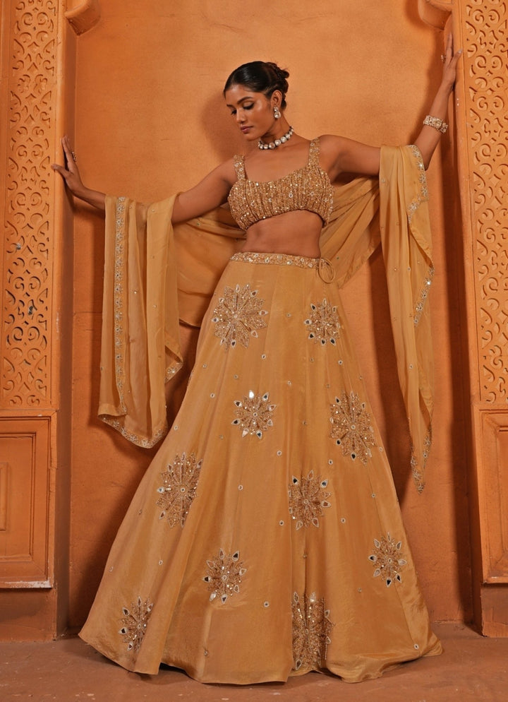 Gold Zari Embroidered Chiffon Lehenga Enamour by Radha - Fabilicious Fashion
