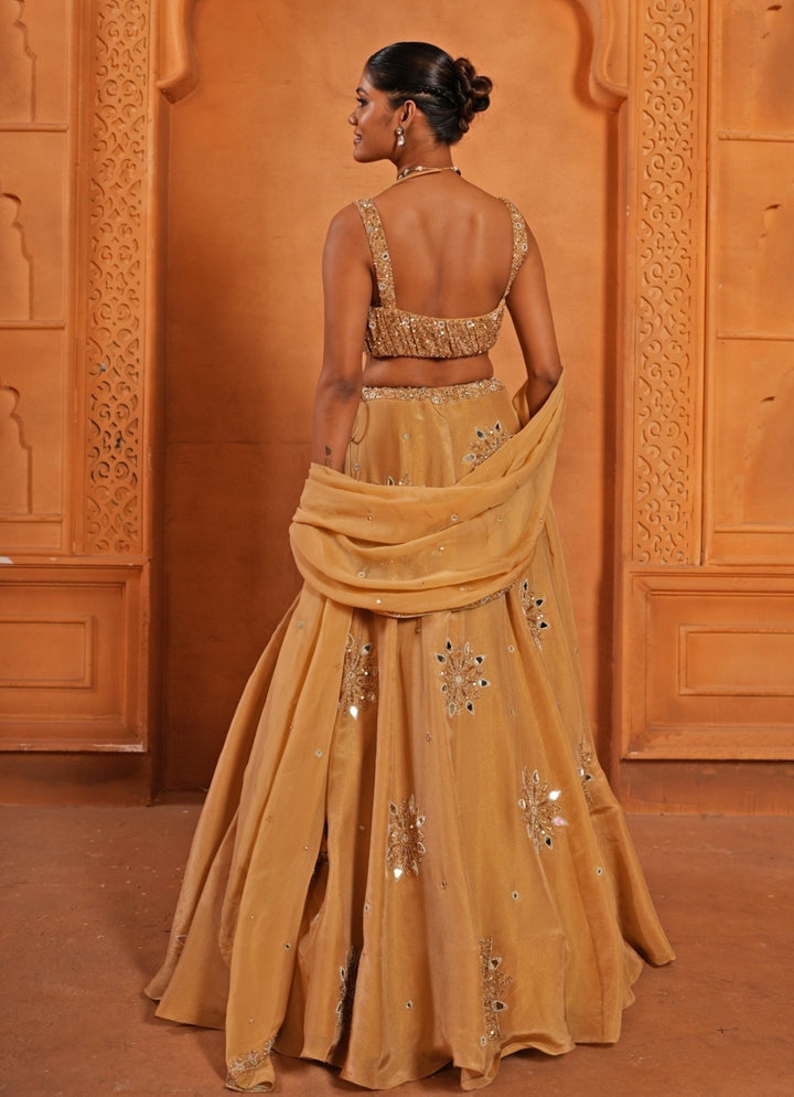 Gold Zari Embroidered Chiffon Lehenga Enamour by Radha - Fabilicious Fashion