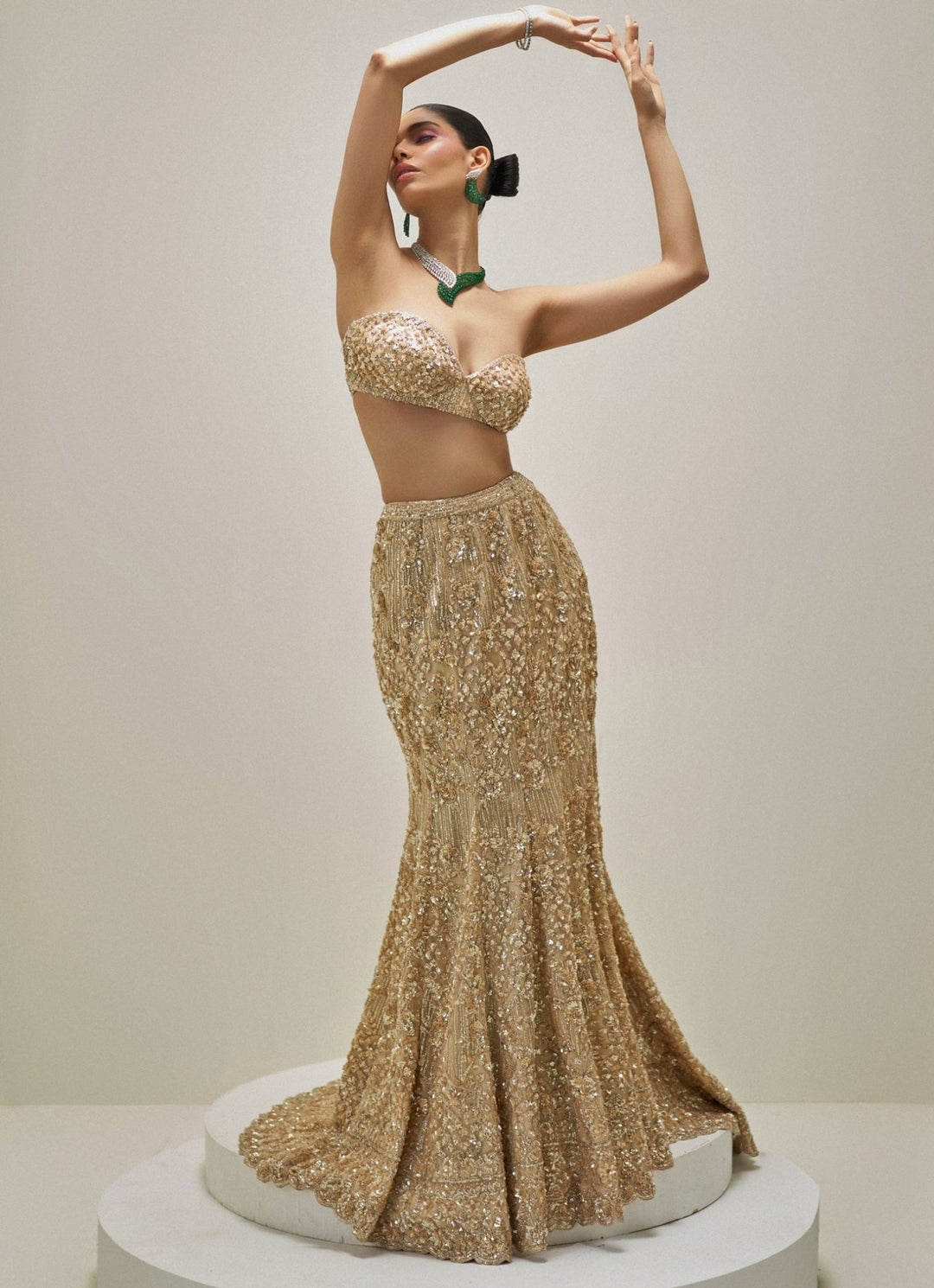 Golden Embroidered Mermaid Lehenga Set Angad Singh - Fabilicious Fashion