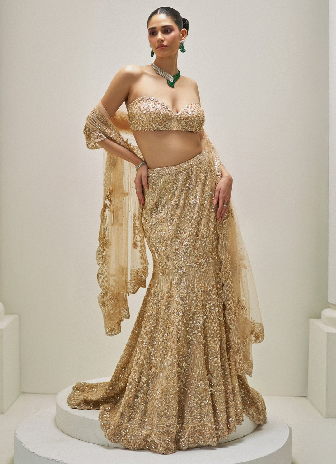 Golden Embroidered Mermaid Lehenga Set Angad Singh - Fabilicious Fashion