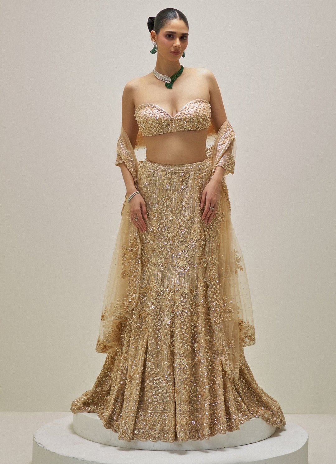 Golden Embroidered Mermaid Lehenga Set Angad Singh - Fabilicious Fashion