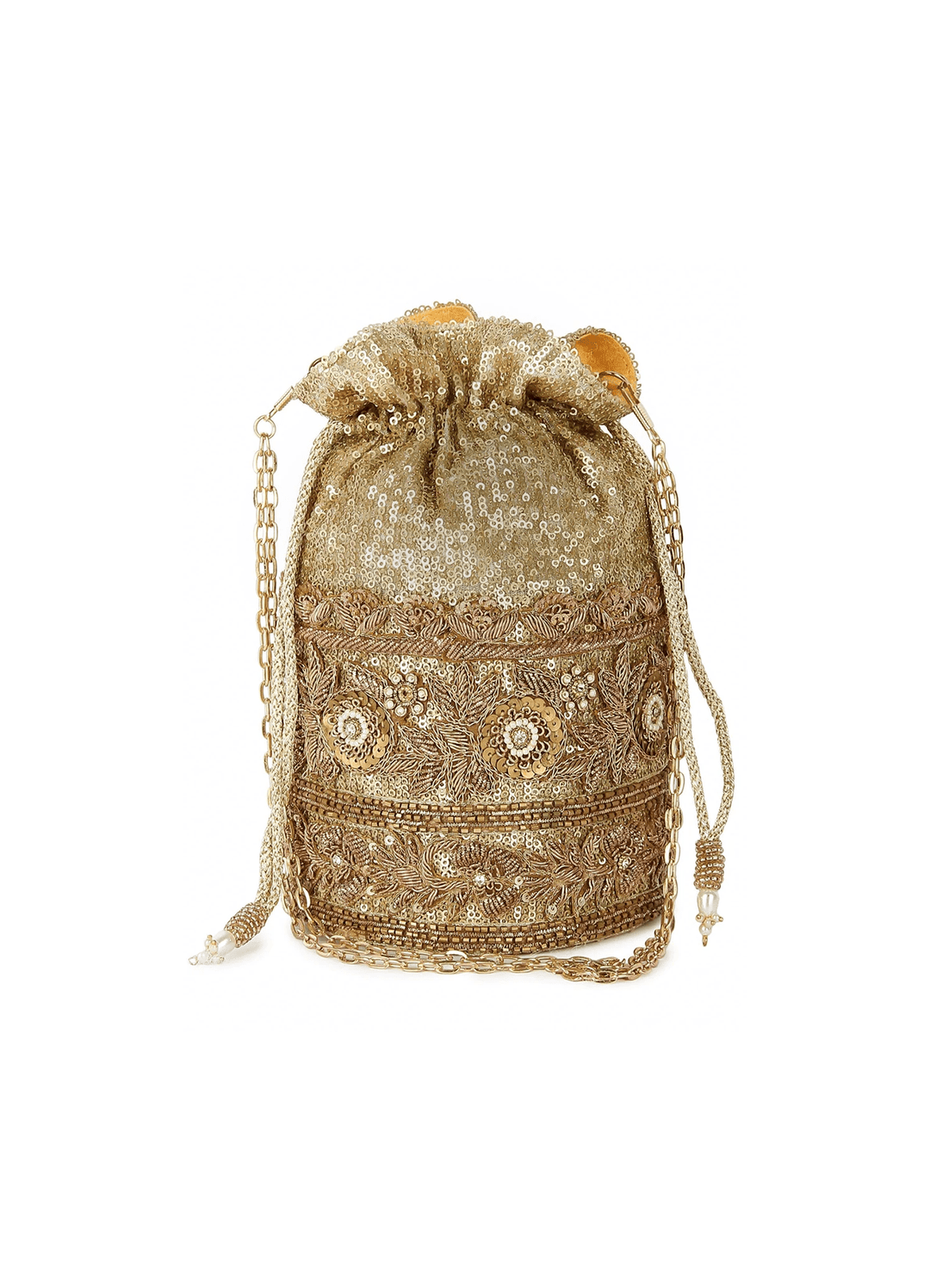 Golden Floral Motif Potli The Purple Sack - Fabilicious Fashion
