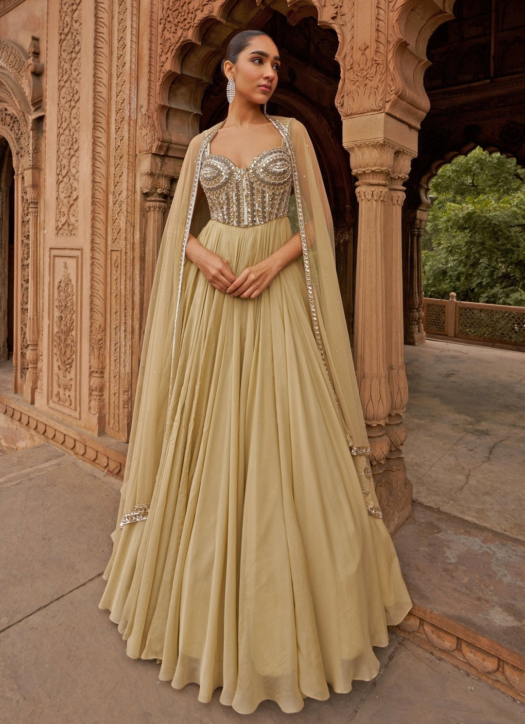 Golden Sequin Embroidered Corset Anarkali Gown Nidhika Shekhar - Fabilicious Fashion