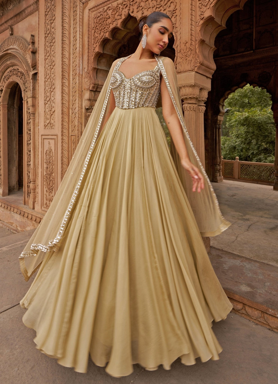 Golden Sequin Embroidered Corset Anarkali Gown Nidhika Shekhar - Fabilicious Fashion