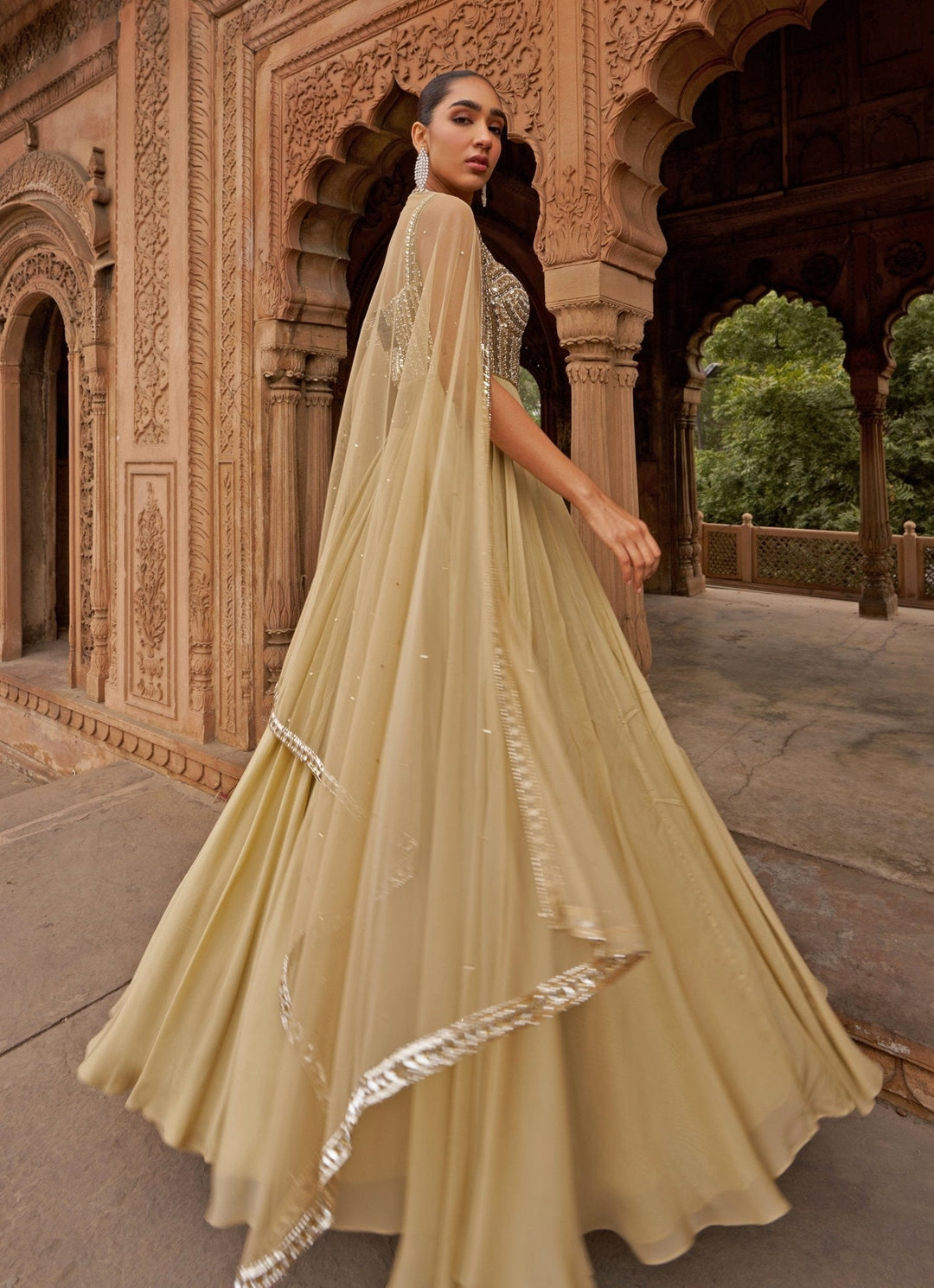 Golden Sequin Embroidered Corset Anarkali Gown Nidhika Shekhar - Fabilicious Fashion
