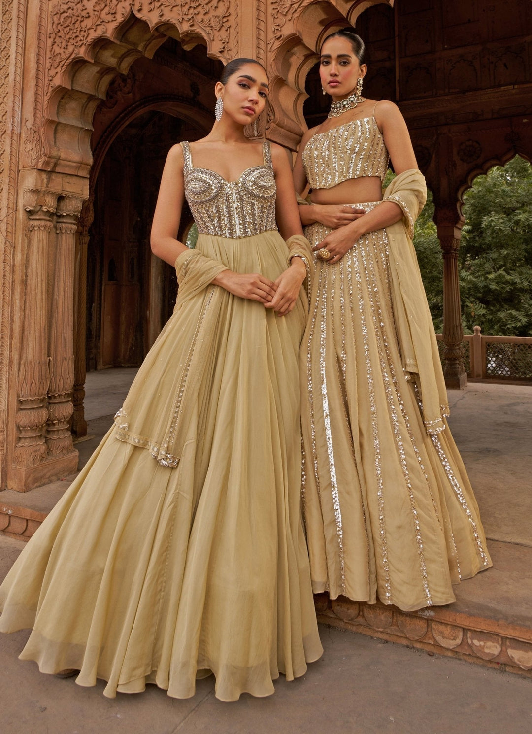 Golden Sequin Embroidered Corset Anarkali Gown Nidhika Shekhar - Fabilicious Fashion