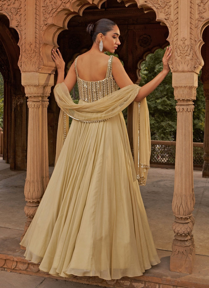 Golden Sequin Embroidered Corset Anarkali Gown Nidhika Shekhar - Fabilicious Fashion