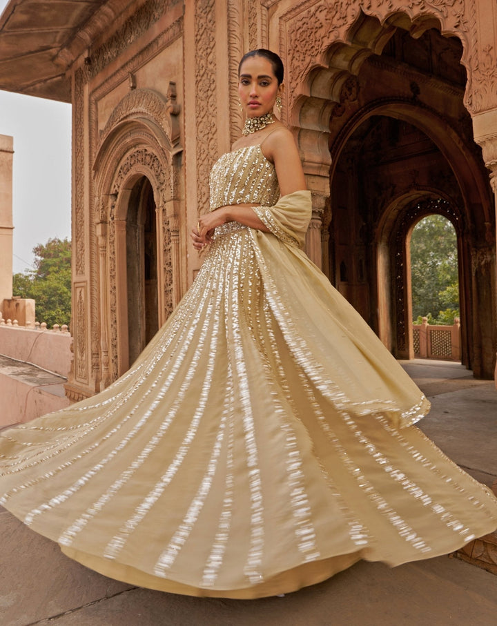 Golden Sequins Embroidered Lehenga Set With Corset Blouse Nidhika Shekhar - Fabilicious Fashion