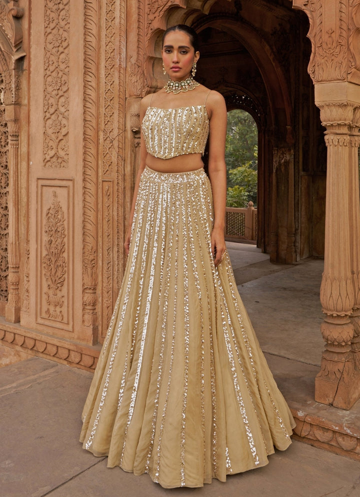 Golden Sequins Embroidered Lehenga Set With Corset Blouse Nidhika Shekhar - Fabilicious Fashion