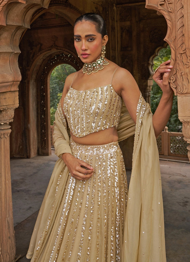 Golden Sequins Embroidered Lehenga Set With Corset Blouse Nidhika Shekhar - Fabilicious Fashion