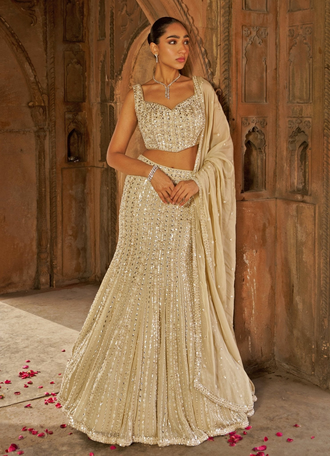 Golden Sequins Embroidered Mermaid Lehenga Set Nidhika Shekhar - Fabilicious Fashion