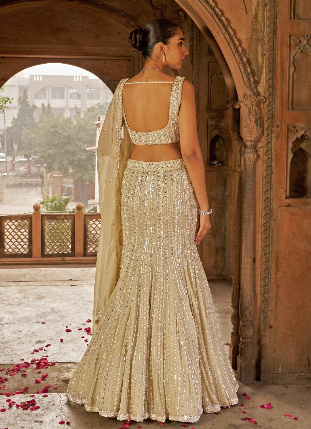 Golden Sequins Embroidered Mermaid Lehenga Set Nidhika Shekhar - Fabilicious Fashion