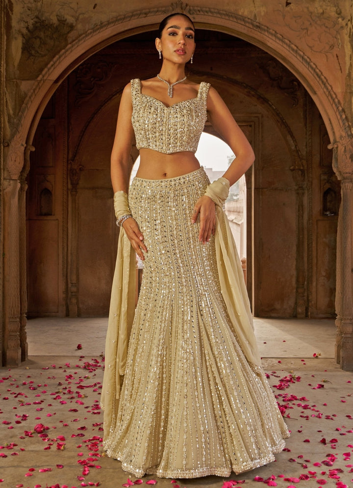 Golden Sequins Embroidered Mermaid Lehenga Set Nidhika Shekhar - Fabilicious Fashion