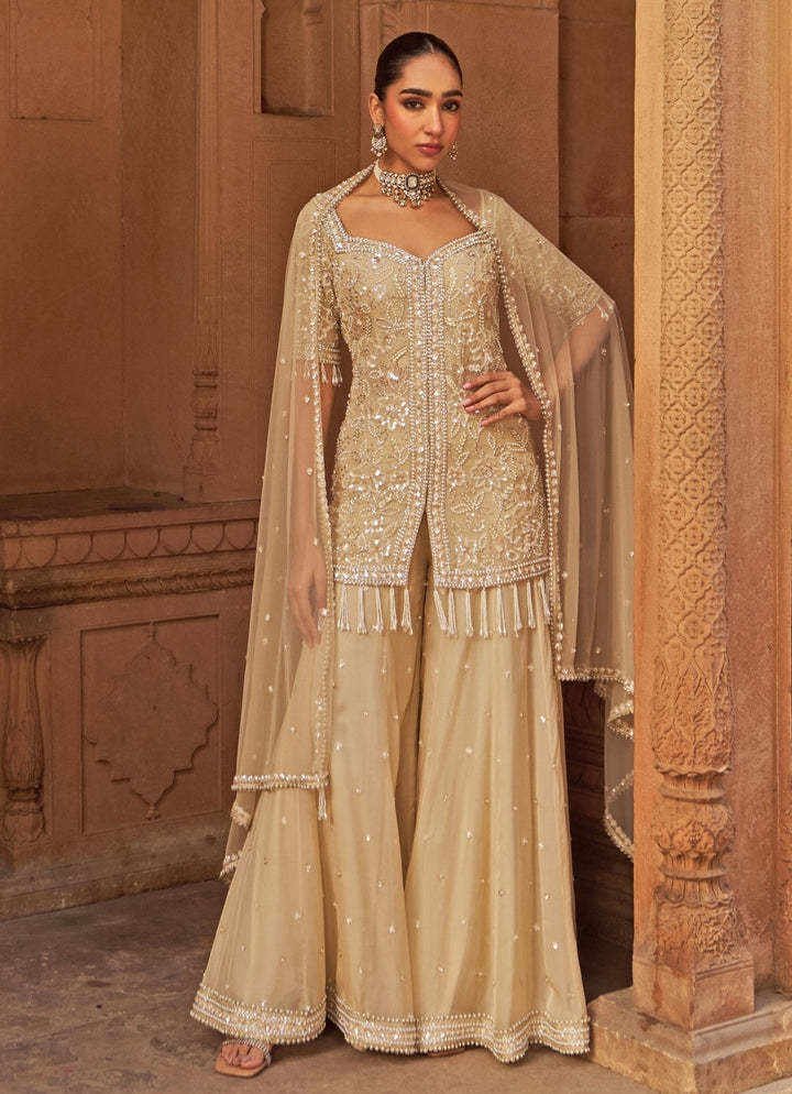 Golden Sequins Embroidered Short Kurta Sharara Set Nidhika Shekhar - Fabilicious Fashion