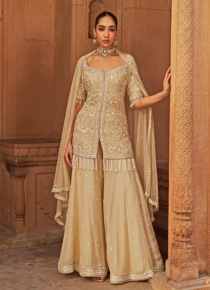 Golden Sequins Embroidered Short Kurta Sharara Set Nidhika Shekhar - Fabilicious Fashion