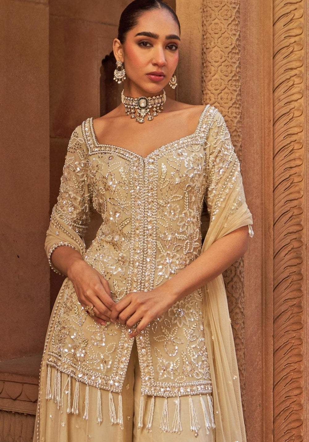 Golden Sequins Embroidered Short Kurta Sharara Set Nidhika Shekhar - Fabilicious Fashion