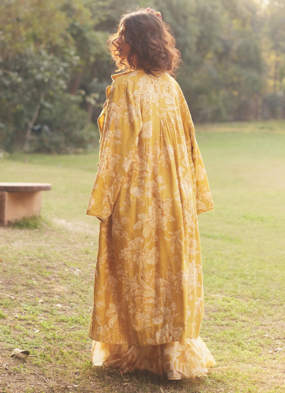 Golden Yellow Chanderi Peplum Kurta Palazzo Set Paulmi and Harsh - Fabilicious Fashion