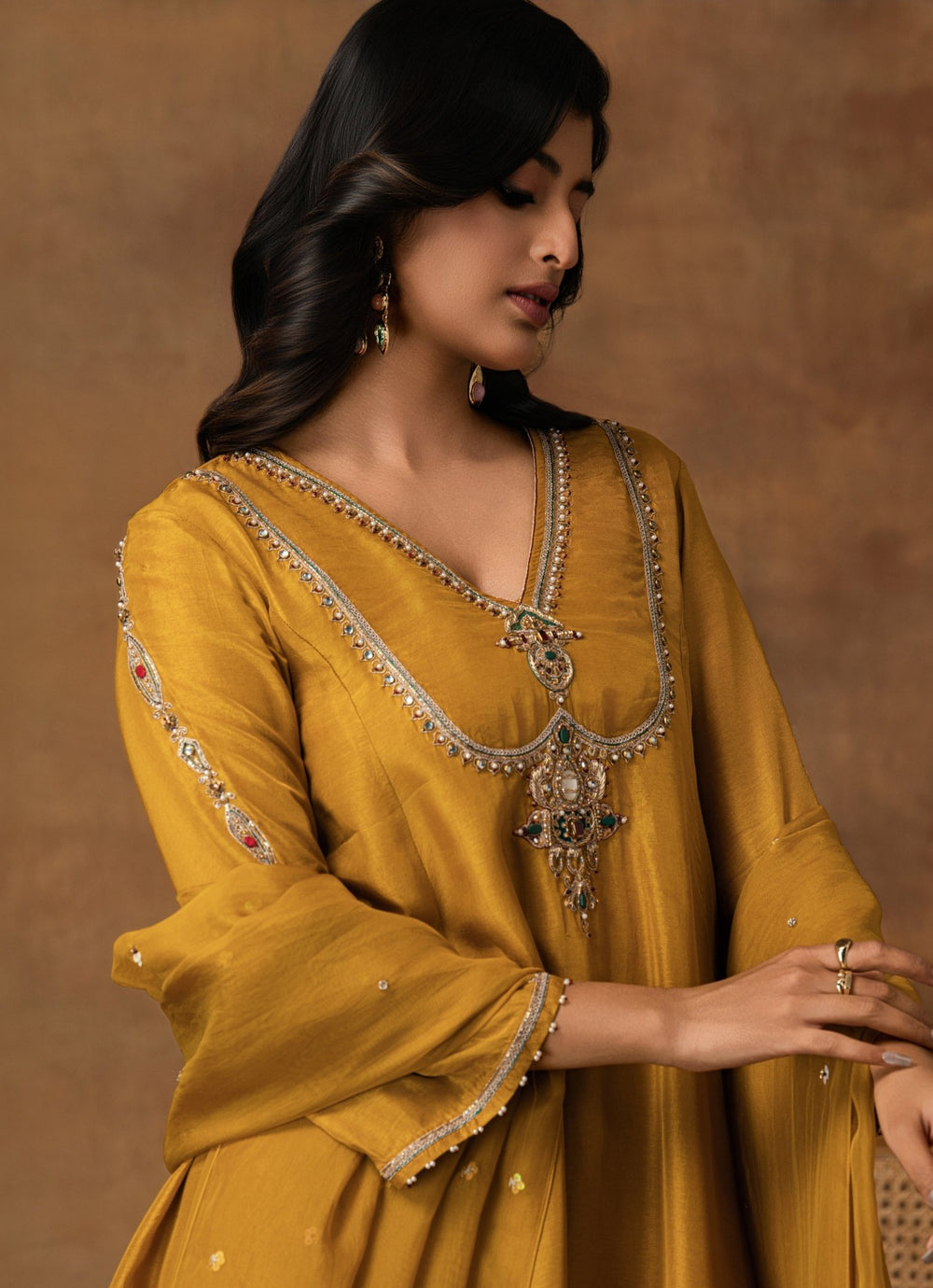 Golden Yellow Embroidered Silk Kurta Pant Set Isha Gupta Tayal - Fabilicious Fashion