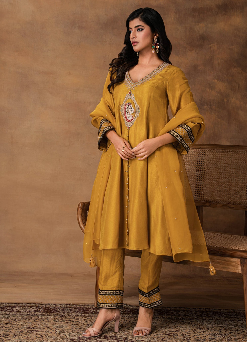 Golden Yellow Embroidered Silk Kurta Pant Set Isha Gupta Tayal - Fabilicious Fashion