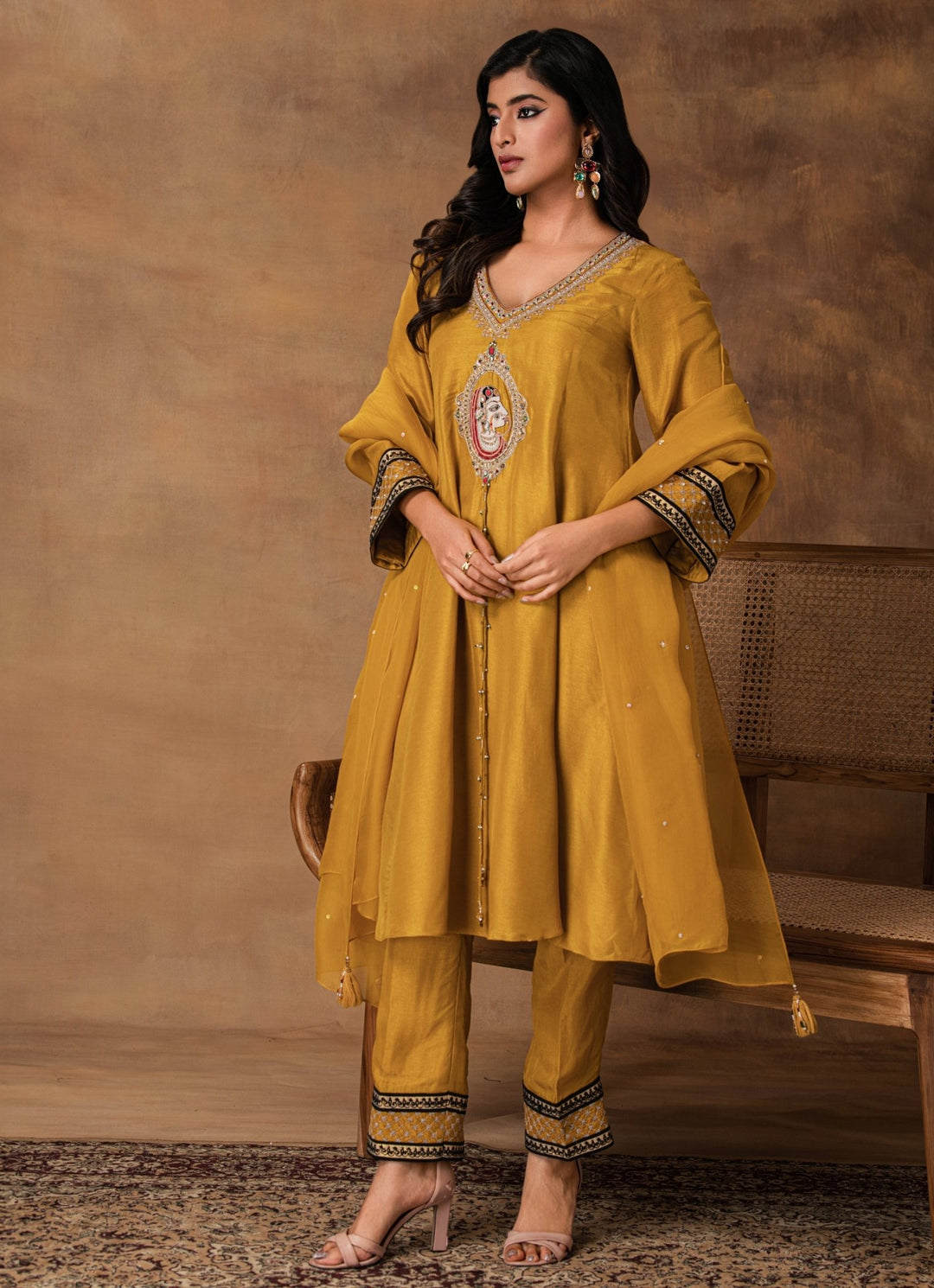 Golden Yellow Embroidered Silk Kurta Pant Set Isha Gupta Tayal - Fabilicious Fashion