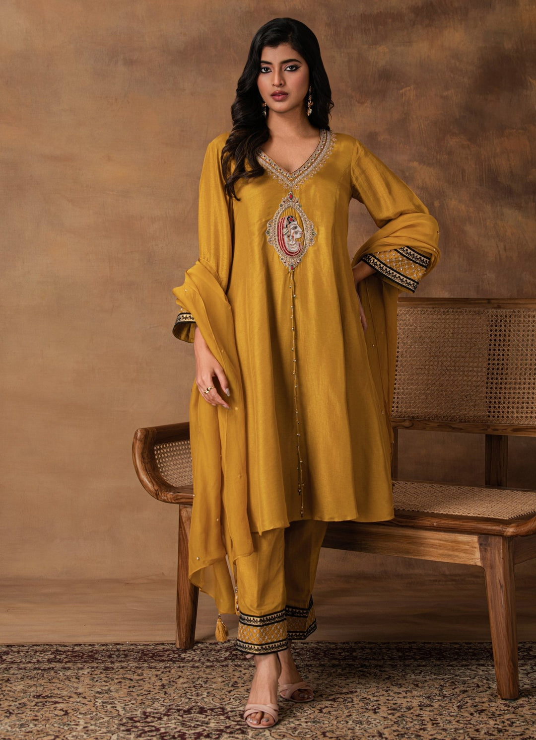 Golden Yellow Embroidered Silk Kurta Pant Set Isha Gupta Tayal - Fabilicious Fashion