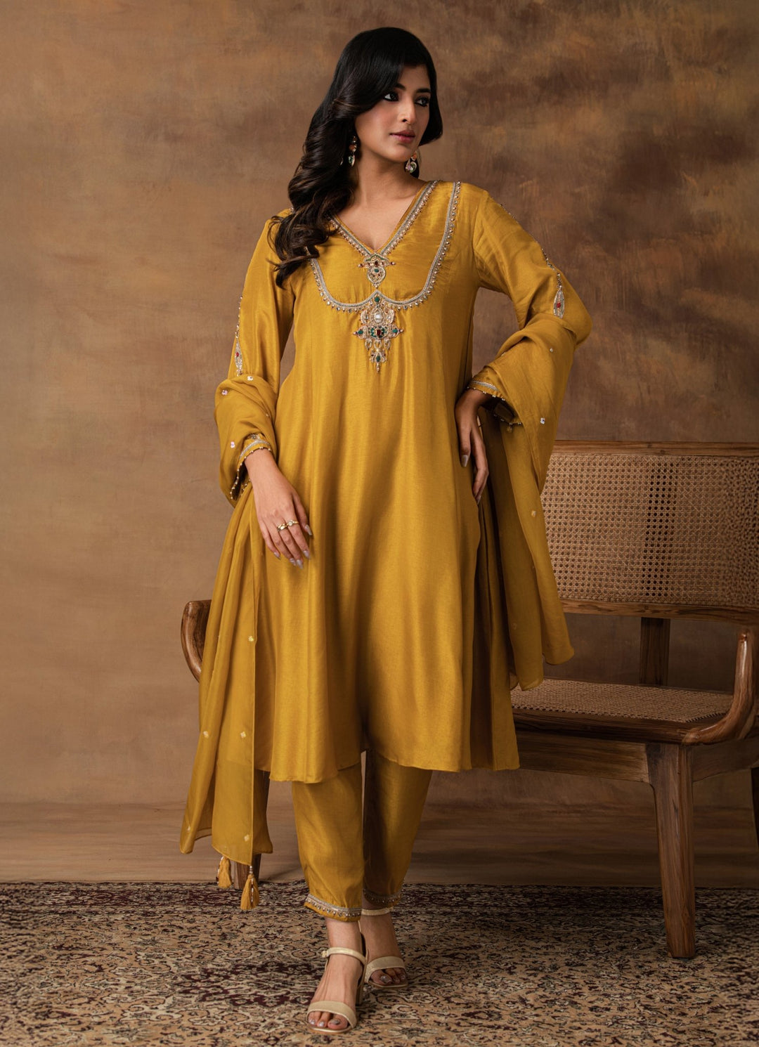 Golden Yellow Embroidered Silk Kurta Pant Set Isha Gupta Tayal - Fabilicious Fashion