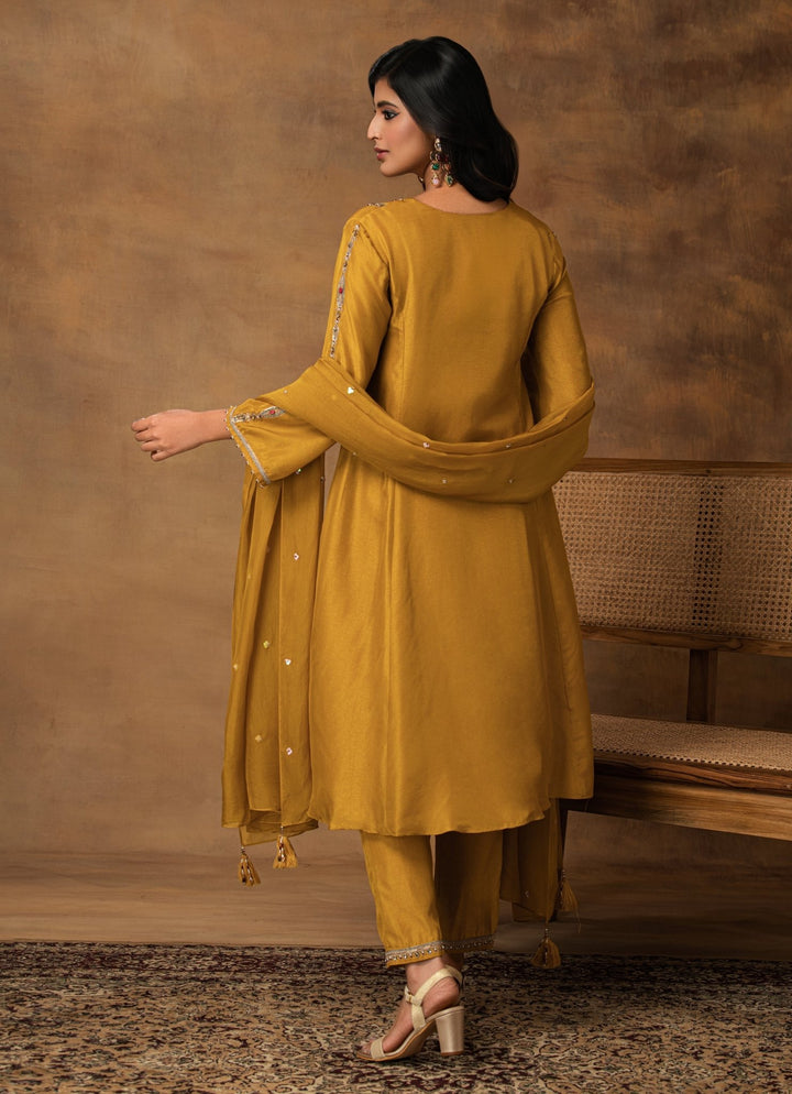 Golden Yellow Embroidered Silk Kurta Pant Set Isha Gupta Tayal - Fabilicious Fashion